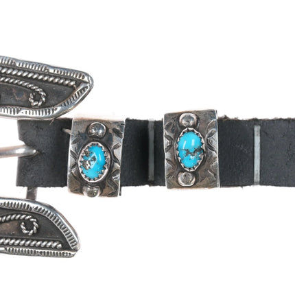 Vintage AJ Native American Sterling turquoise 5/8" ranger belt buckle set - Estate Fresh Austin