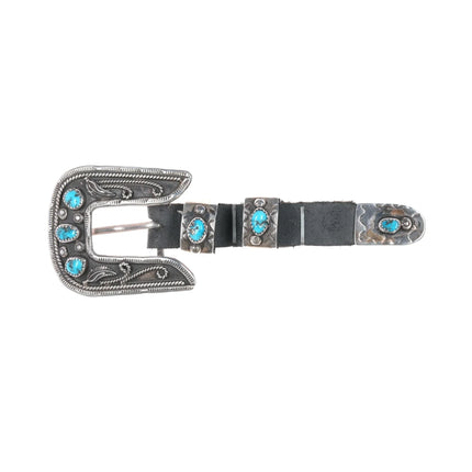 Vintage AJ Native American Sterling turquoise 5/8" ranger belt buckle set - Estate Fresh Austin