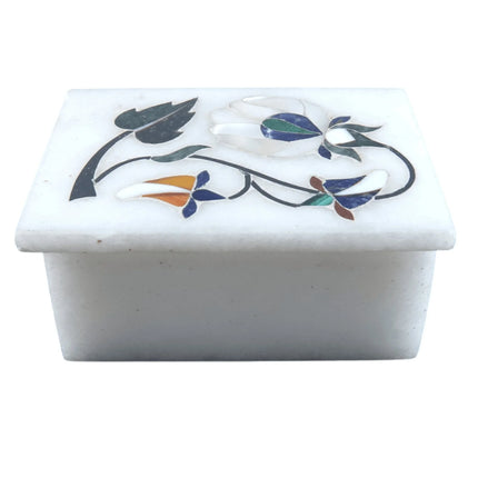 Vintage Alabaster Pietra Dura Natural Stone Mosaic Trinket box - Estate Fresh Austin