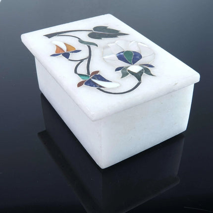 Vintage Alabaster Pietra Dura Natural Stone Mosaic Trinket box - Estate Fresh Austin