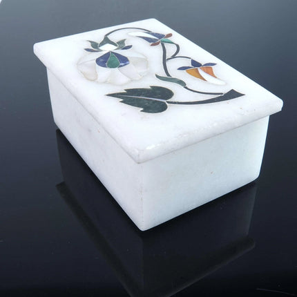 Vintage Alabaster Pietra Dura Natural Stone Mosaic Trinket box - Estate Fresh Austin
