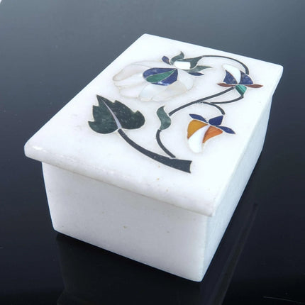 Vintage Alabaster Pietra Dura Natural Stone Mosaic Trinket box - Estate Fresh Austin