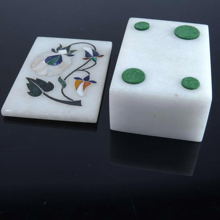 Vintage Alabaster Pietra Dura Natural Stone Mosaic Trinket box - Estate Fresh Austin