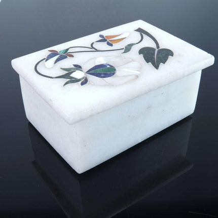 Vintage Alabaster Pietra Dura Natural Stone Mosaic Trinket box - Estate Fresh Austin