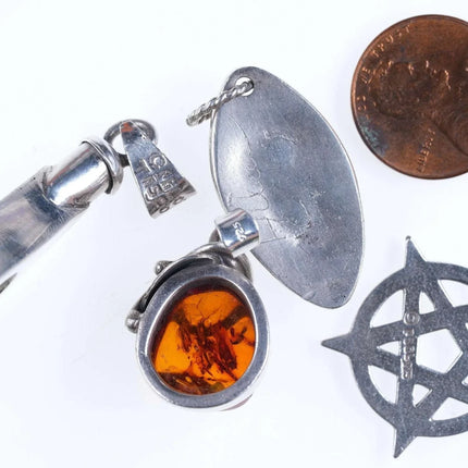 Vintage Amber sterling and other pendants - Estate Fresh Austin