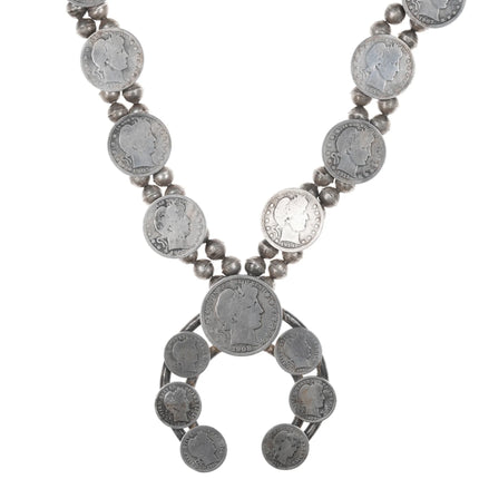 Vintage Antique Silver American Currency Native American Squash Blossom Necklace - Estate Fresh Austin