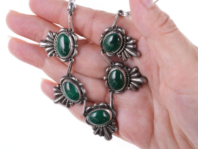 Vintage Art Deco Mexican Sterling and malachite necklace t - Estate Fresh Austin