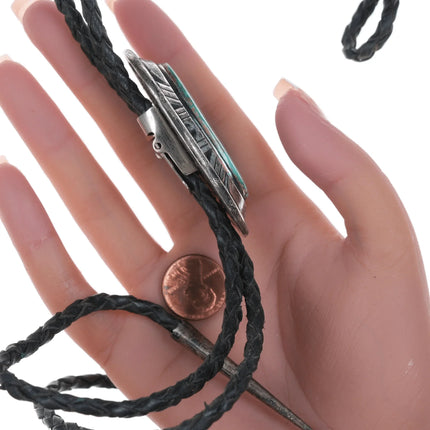 Vintage Austin Garcia Santo Domingo Sterling and turquoise bolo tie - Estate Fresh Austin