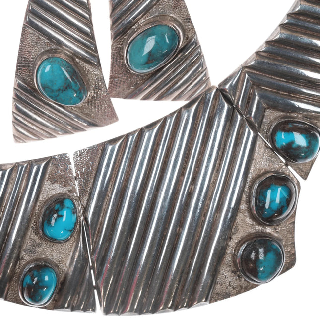 Vintage Bisbee Turquoise sterling Modernist Choker necklace earrings set - Estate Fresh Austin