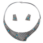 Vintage Bisbee Turquoise sterling Modernist Choker necklace earrings set - Estate Fresh Austin