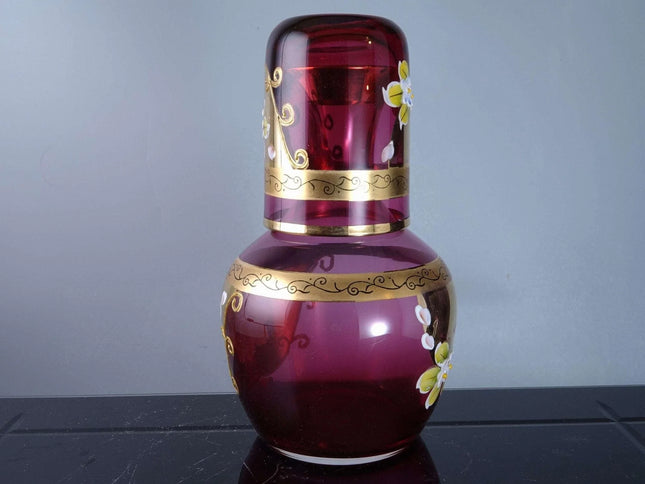 Vintage Bohemian Cranberry Tumble Up Dresser Water Carafe - Estate Fresh Austin