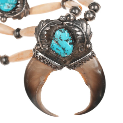 Vintage Bone and Faux Claw Sterling necklace with turquoise - Estate Fresh Austin