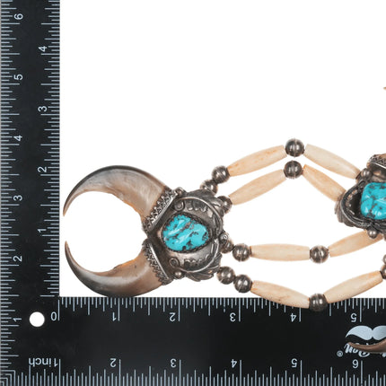 Vintage Bone and Faux Claw Sterling necklace with turquoise - Estate Fresh Austin