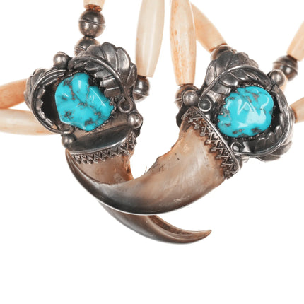 Vintage Bone and Faux Claw Sterling necklace with turquoise - Estate Fresh Austin