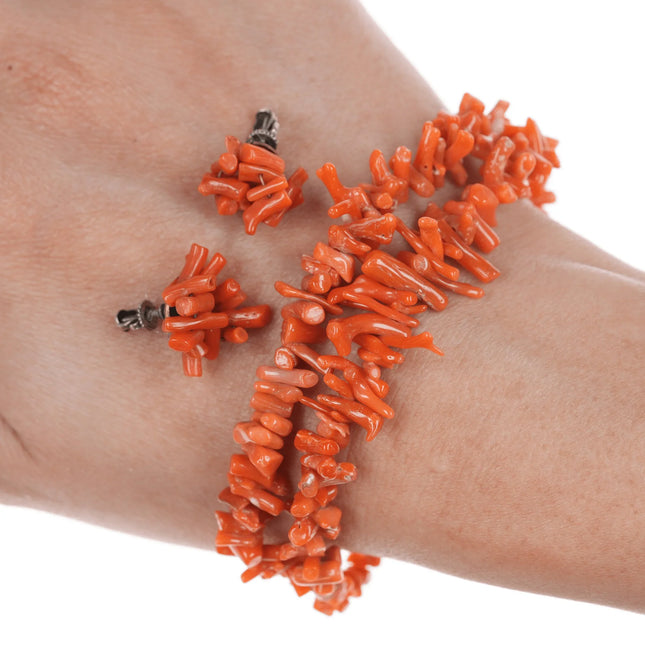 Vintage Branch coral bracelet and earrings set - Estate Fresh Austin
