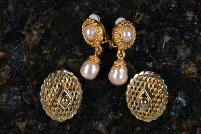 Vintage Carolee and Whiting and Davis Clip on gold tone earrings - Estate Fresh Austin