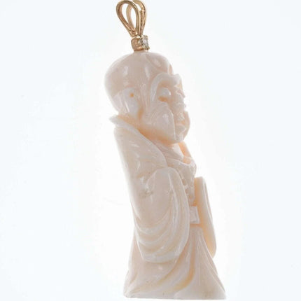 Vintage Chinese 14k Diamond/Carved Coral Budhha pendant. - Estate Fresh Austin