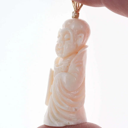 Vintage Chinese 14k Diamond/Carved Coral Budhha pendant. - Estate Fresh Austin