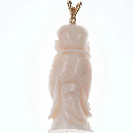 Vintage Chinese 14k Diamond/Carved Coral Budhha pendant. - Estate Fresh Austin