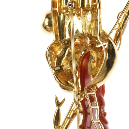 Vintage Chinese 14k gold, Coral, Diamond, and Saphire Fisherman pendant/pin - Estate Fresh Austin