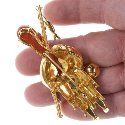 Vintage Chinese 14k gold, Coral, Diamond, and Saphire Fisherman pendant/pin - Estate Fresh Austin