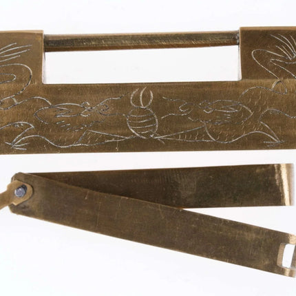 Vintage Chinese Engraved Brass lock - Estate Fresh Austin