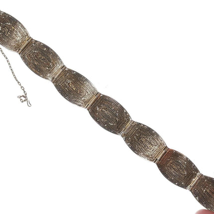 Vintage Chinese gilt filigree silver enamel cats eye bracelet - Estate Fresh Austin