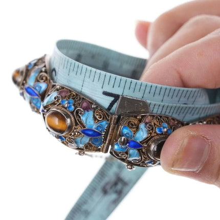 Vintage Chinese gilt filigree silver enamel cats eye bracelet - Estate Fresh Austin