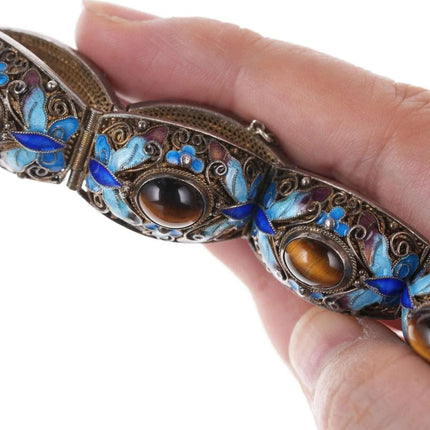 Vintage Chinese gilt filigree silver enamel cats eye bracelet - Estate Fresh Austin