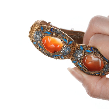Vintage Chinese gilt silver enamel carnelian bracelet - Estate Fresh Austin