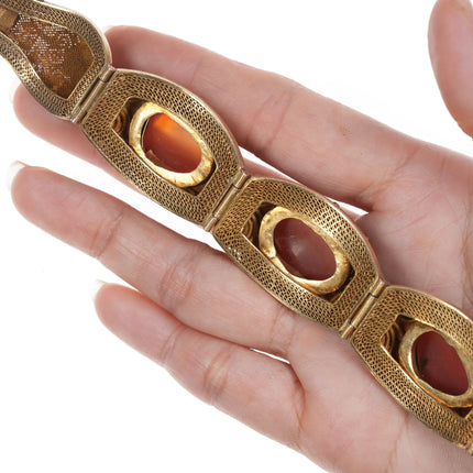 Vintage Chinese gilt silver enamel carnelian bracelet - Estate Fresh Austin