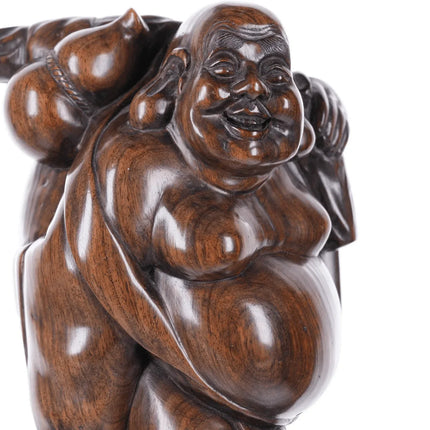 Vintage Chinese Heavy Carved wood Happy Buddha - Estate Fresh Austin