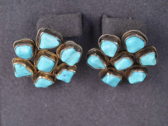 Vintage Chinese silver and Turquoise cluster earrings - Estate Fresh Austin