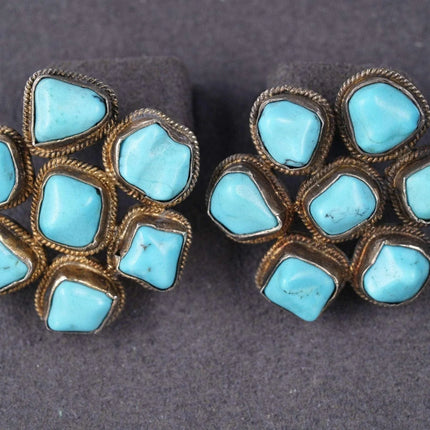 Vintage Chinese silver and Turquoise cluster earrings - Estate Fresh Austin