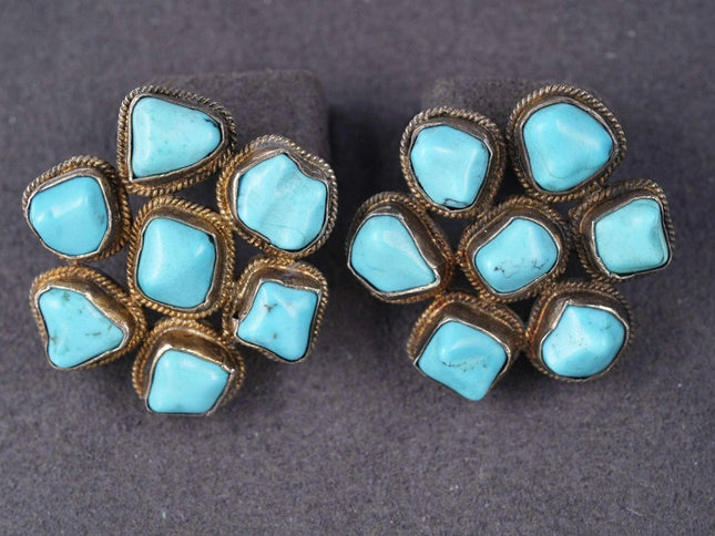 Vintage Chinese silver and Turquoise cluster earrings - Estate Fresh Austin