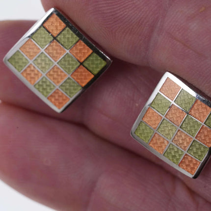 Vintage David Donahue Guilloche Enamel Sterling silver cufflinks - Estate Fresh Austin