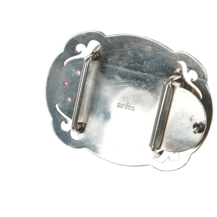 Vintage Diablo Hand Engraved Sterling silver overlay belt buckle with rubies and - Estate Fresh Austin