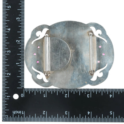 Vintage Diablo Hand Engraved Sterling silver overlay belt buckle with rubies and - Estate Fresh Austin