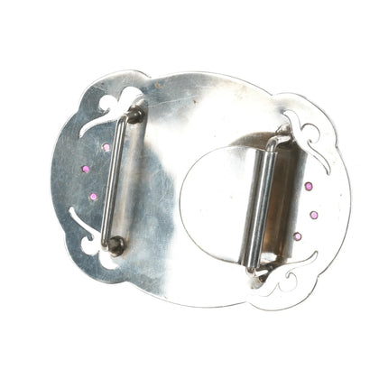 Vintage Diablo Hand Engraved Sterling silver overlay belt buckle with rubies and - Estate Fresh Austin
