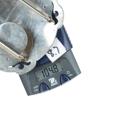 Vintage Diablo Hand Engraved Sterling silver overlay belt buckle with rubies and - Estate Fresh Austin