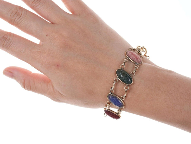 Vintage Egyptian Revival Gold Filled Scarab Bracelet with Semiprecious stones 1 - Estate Fresh Austin