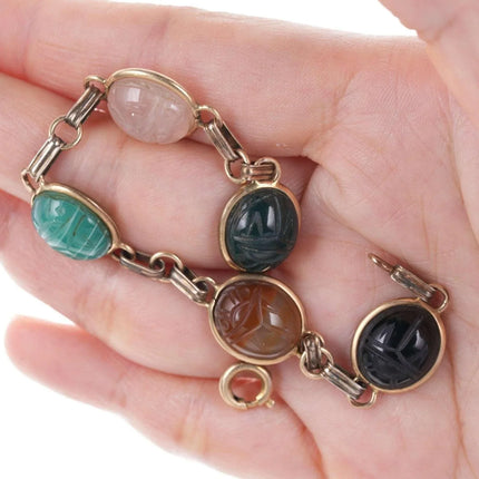 Vintage Egyptian Revival Gold Filled Scarab Bracelet with Semiprecious stones q - Estate Fresh Austin