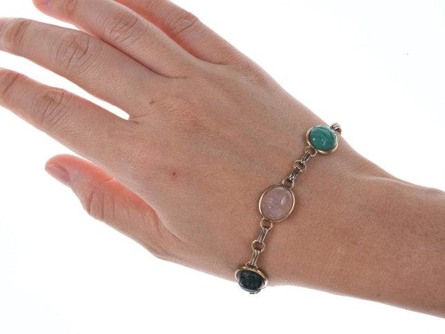 Vintage Egyptian Revival Gold Filled Scarab Bracelet with Semiprecious stones q - Estate Fresh Austin