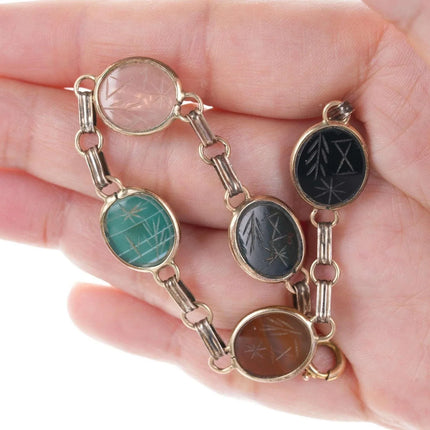 Vintage Egyptian Revival Gold Filled Scarab Bracelet with Semiprecious stones q - Estate Fresh Austin