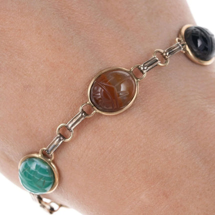 Vintage Egyptian Revival Gold Filled Scarab Bracelet with Semiprecious stones q - Estate Fresh Austin