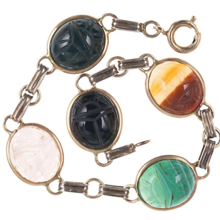 Vintage Egyptian Revival Gold Filled Scarab Bracelet with Semiprecious stones q - Estate Fresh Austin
