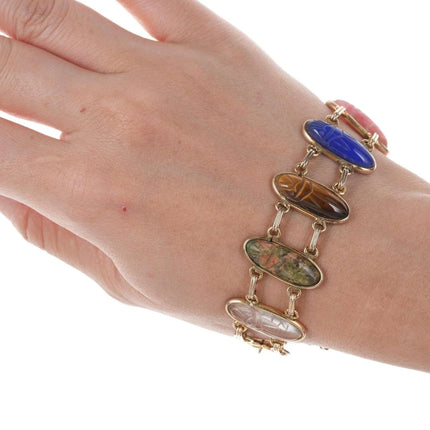 Vintage Egyptian Revival Gold Filled Scarab Bracelet with Semiprecious stones w - Estate Fresh Austin