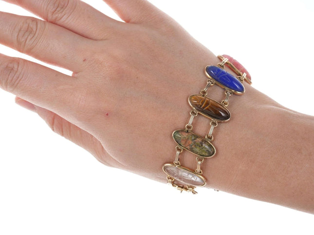 Vintage Egyptian Revival Gold Filled Scarab Bracelet with Semiprecious stones w - Estate Fresh Austin