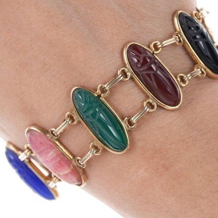 Vintage Egyptian Revival Gold Filled Scarab Bracelet with Semiprecious stones w - Estate Fresh Austin