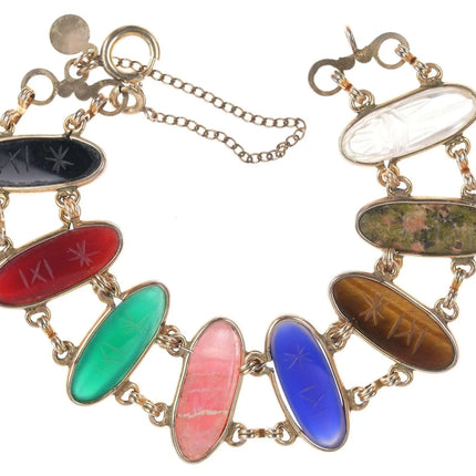 Vintage Egyptian Revival Gold Filled Scarab Bracelet with Semiprecious stones w - Estate Fresh Austin